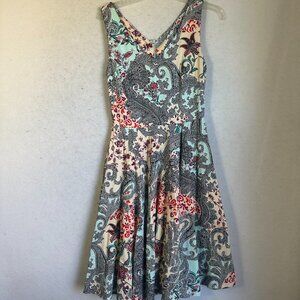 Eva Rose dress women sz M black blue paisley midi sleeveless retro pin up swing
